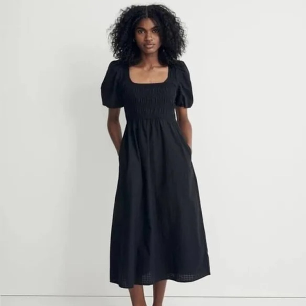 Madewell Lucie Puff Sleeve Midi Dress in Black Size 8